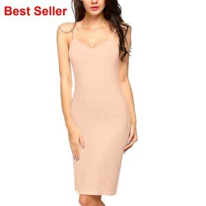 V-Neck Slip Dress Nightgown Polyester Stretchy Adjustable Straps S-4XL